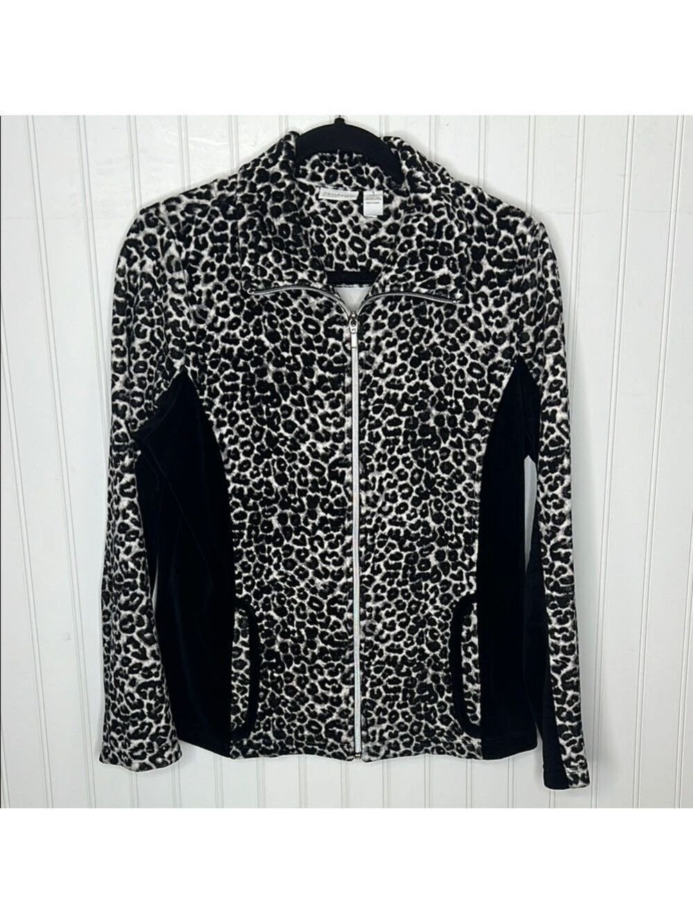 Zenergy by Chicos Black Leopard Print Jacket Size 1 =8